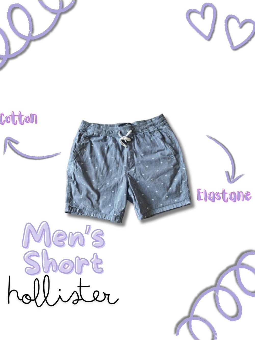 Hollister Light Blue Drawstring Hybrid Shorts with Micro Print